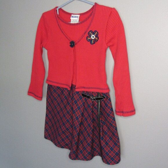 Other - Y2K Plaid Dress Girls Size 5 Red Multicolor Embellished Plaid Retro VTG School